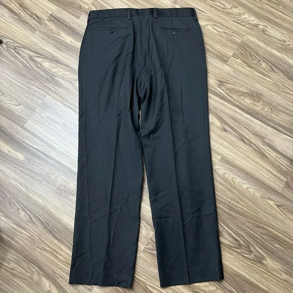 Banana Republic‎ Size 38x32 Trouser Pants Wool Black Straight Leg Fit Lined Work